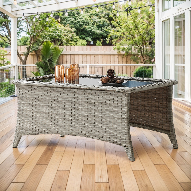 Wendye Elegant Wicker Outdoor Coffee Table With Storage, Light Gray