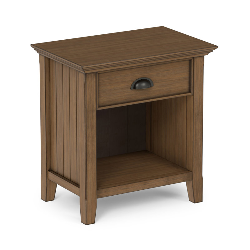 Acadian 24"W Solid Wood Transitional Nightstand with 1 Drawer, Open Storage and Bronze Hardware, Rustic Natural Aged Brown