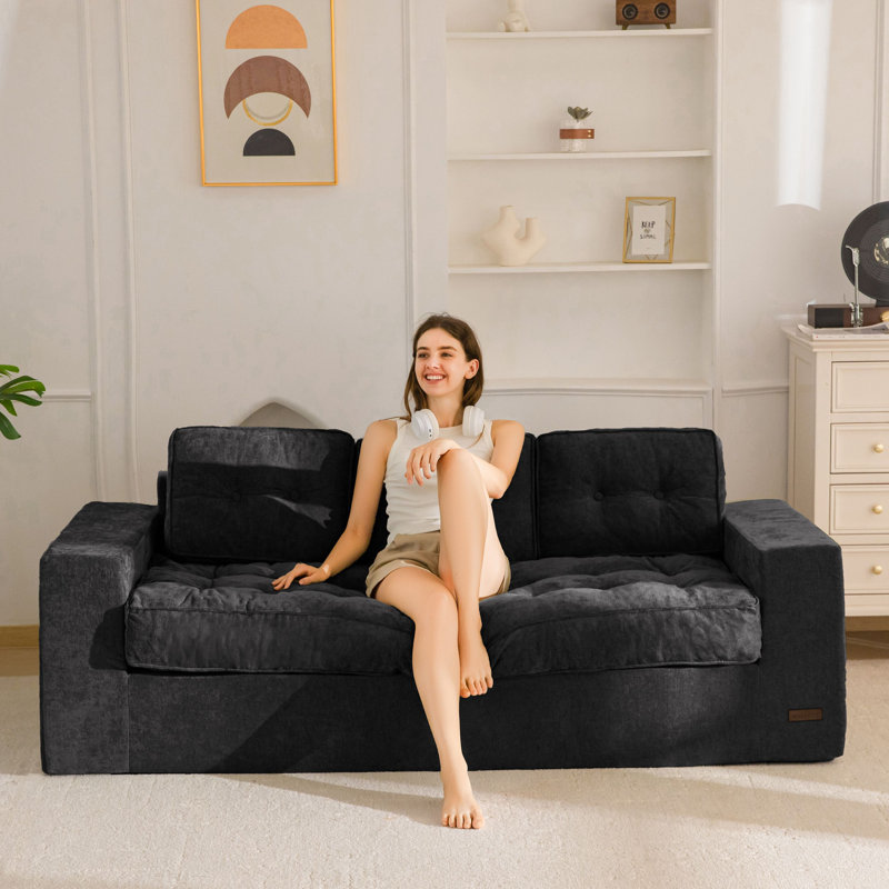 Canapé Bean Bag, causeuse Giant Cozy, Chenille noir, L 74,8 po x P 33,5 po x H 26 po