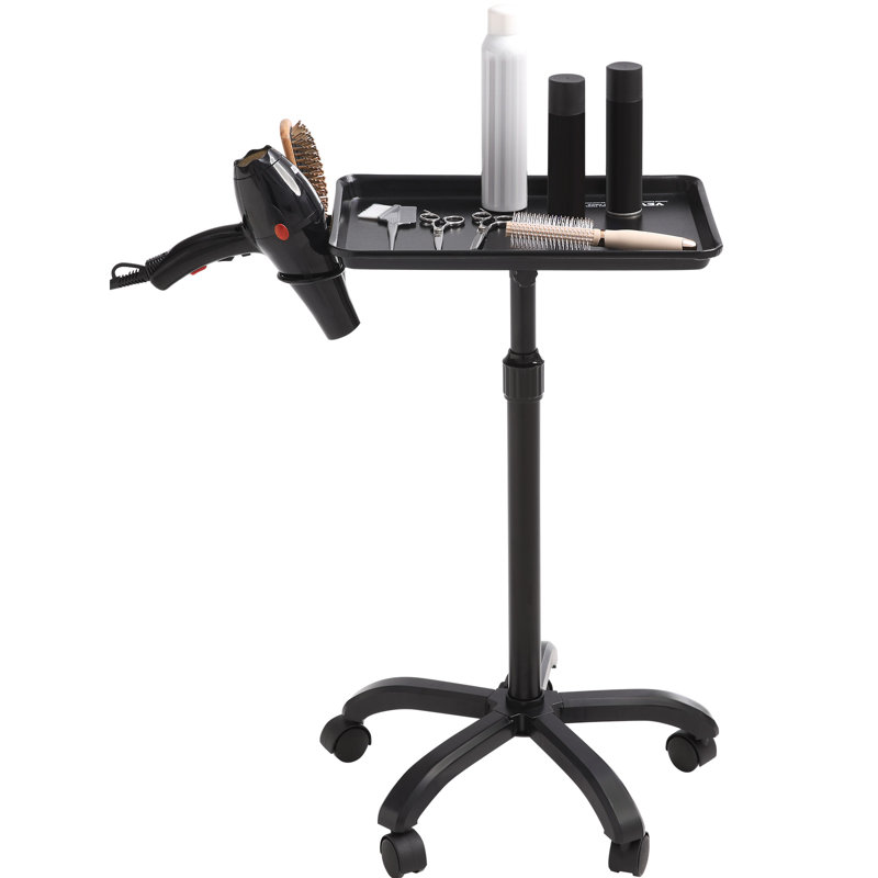 Black Adjustable Rolling Salon Tray Cart with Cold-Rolled Plate