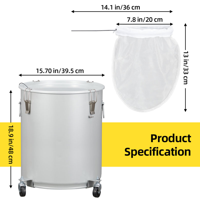 Enjyam 16 Gallon Fryer Grease Bucket & Oil Disposal Caddy - Rust-Proof Carbon Steel Used Cooking Oil Transport Container w/ Caster Base, Safety Lid, Locking Clips & Filter Bag - USA