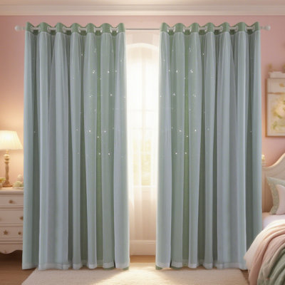 1 Panel Star Blackout Curtains For Kid Bedroom Living Room Double Layer Star Cut Out Wall Home Decor Gradient Grommet Window Curtains