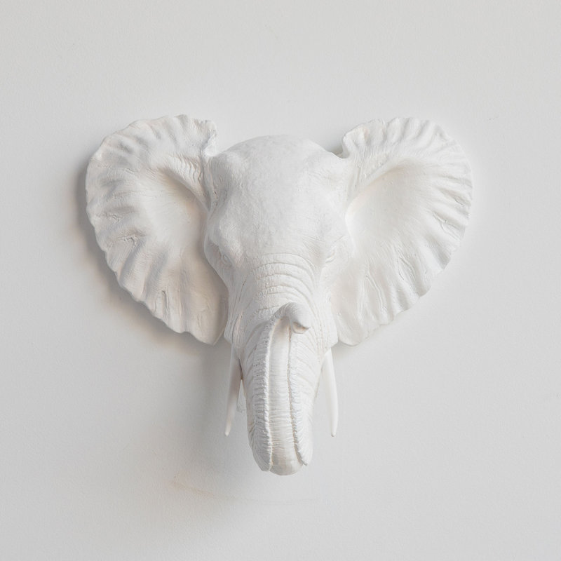 Décoration murale fausse tête d'éléphant, Blanc