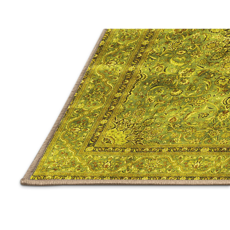 Tapis traditionnels jaunes lavables à la machine 4361, Rectangle 2 pi x 3 pi