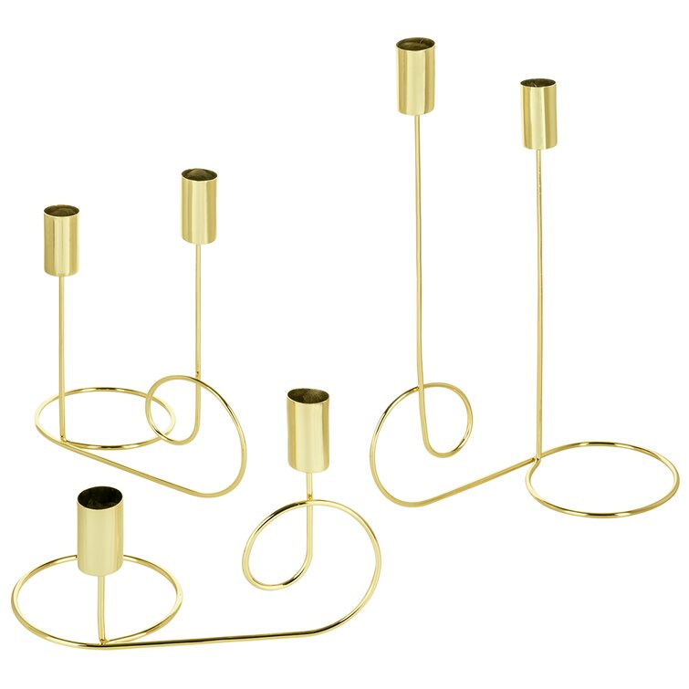 Black Candlestick Taper Candle Holders, Tall Table Wedding Centerpiece, Modern Minimalist Decor, Set of 6 Latitude Run Color: Gold/Black