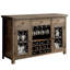 Desserte en bois de noyer rustique 1pc avec métal, verrerie suspendue et support à vin, style transitionnel avec éléments décoratifs