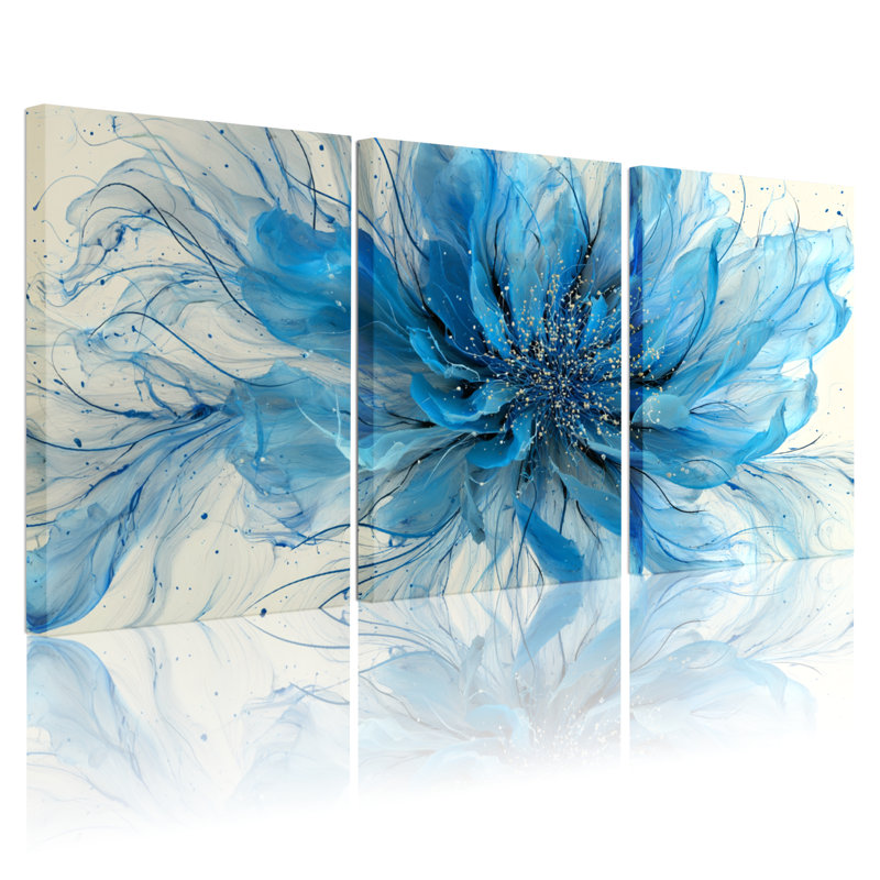 Ensemble de 3 tableaux abstraits floraux sur toile tendue, H 36 po x l 72 po