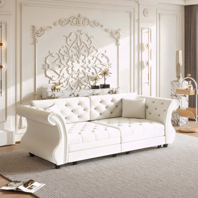 Velvet Chesterfield Sofa Bed Roll Arm Flower Tufting