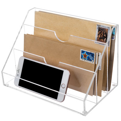Clear Acrylic Plastic 3-Slot Tabletop File Organiser
