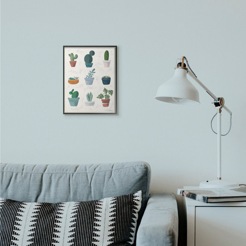 «Cute Succulent Design Chart», impression sur toile, H 14 po x l 11 po, Giclée encadrée noir minuit