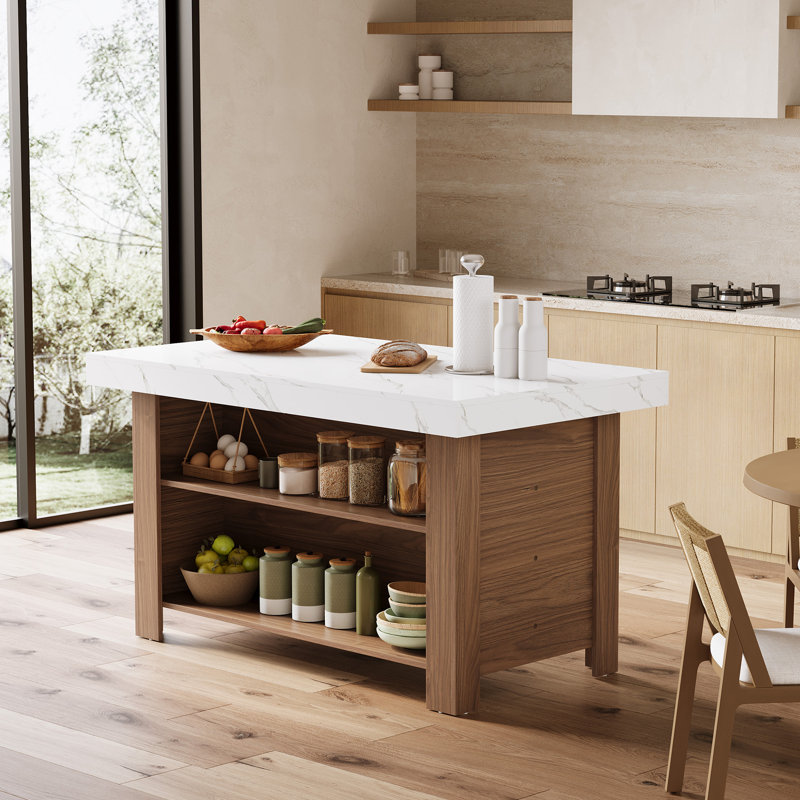 Îlot de cuisine avec rangement 55 po, îlot de cuisine à hauteur de comptoir, Walnut