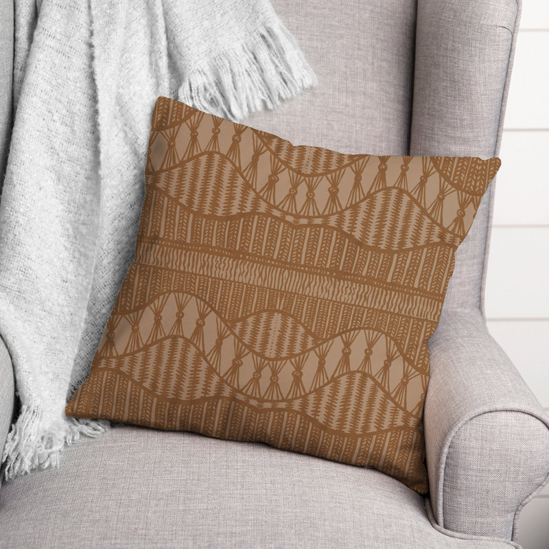 Square Beige and Brown Polyester Reversible Throw Pillow