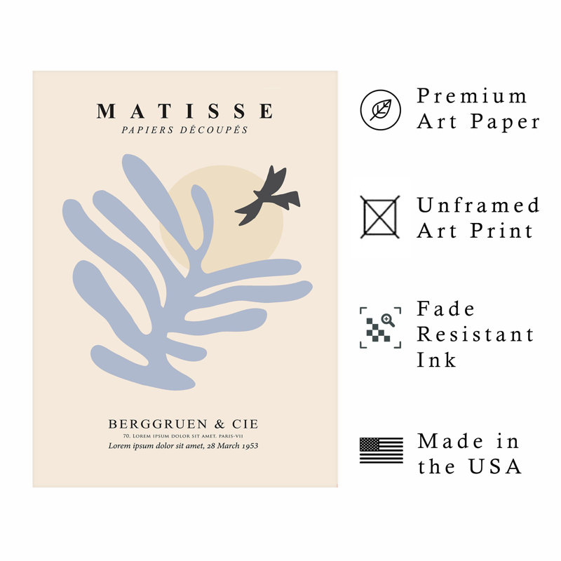 «Abstract Matisse», reproduction d'art moderne sans cadre bleu, H 16 po x l 12 po
