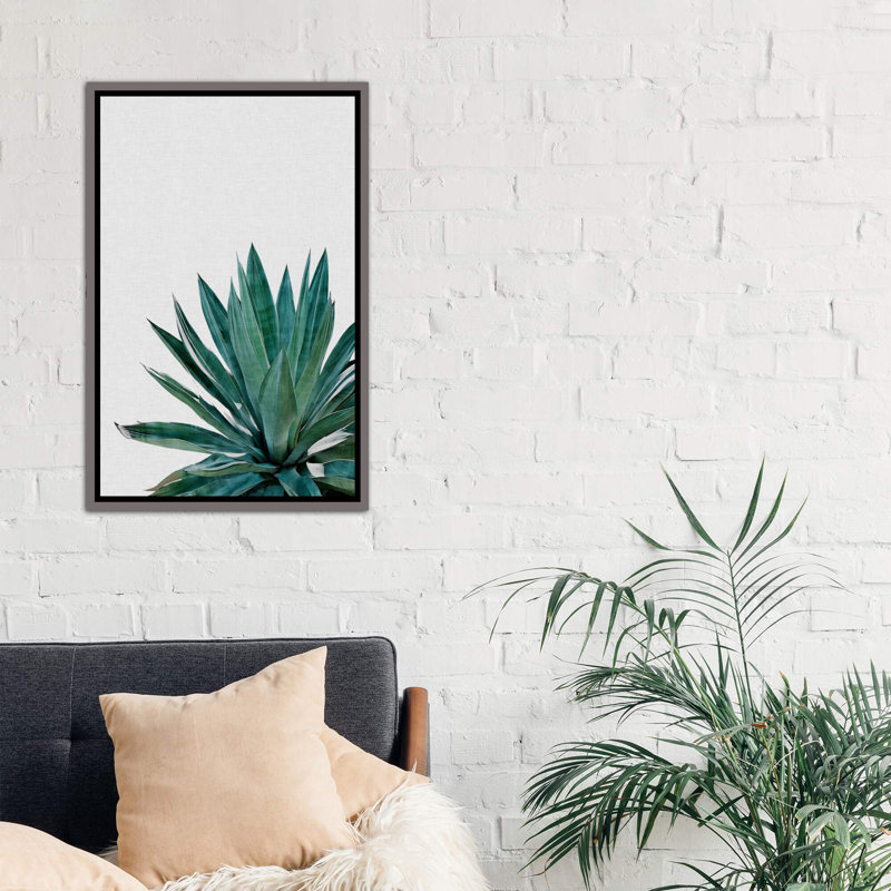 « agave cactus »-impression photographie, H 40 po x l 26 po x P 1,5 po, Toile encadrée de bois rustique foncé