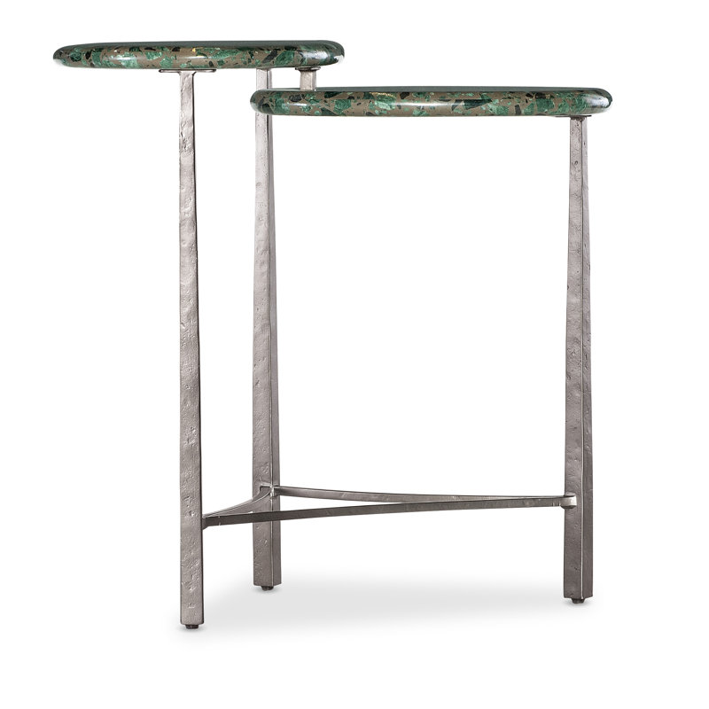 Green Stone and Metal Rustic Round End Table