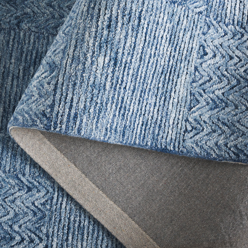 Tapis en viscose / laine touffeté à la main Soho 180 bleu foncé / ivoire, Rectangle 5 pi x 8 pi