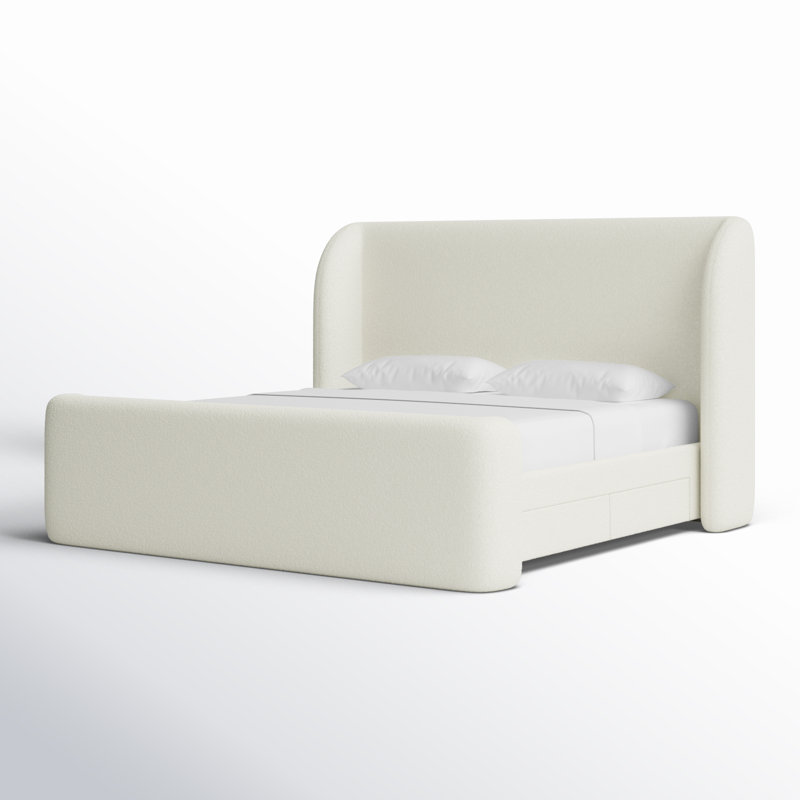 SOPHIA Upholstered Wingback Storage Bed, Cream Boucle, King