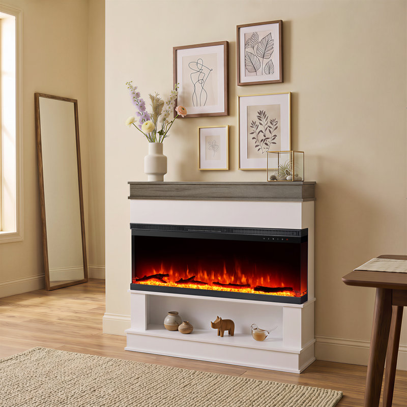 Rebrilliant White Electric Fireplace with 5000 BTU, 62.2" L × 9.1" W × 42.9" H