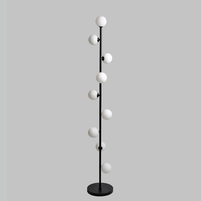 Modern Floor Lamp With 9 Frosted Glass Globes, Contemporary Tall Pole Design For Living Room & Bedroom, Warm 3000K LED Bulbs Included