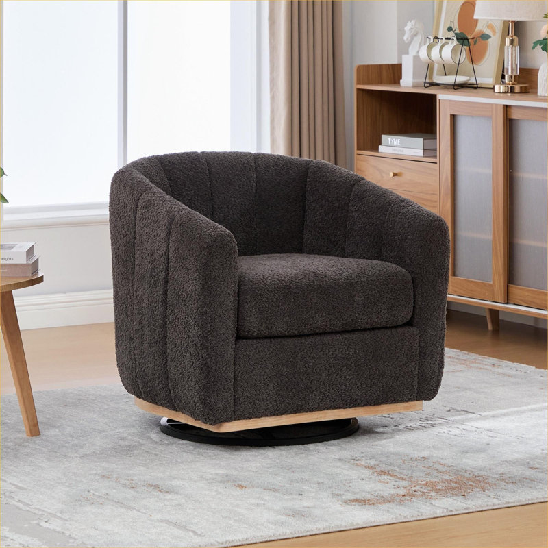 Fauteuil demi-tonneau pivotant en chenille de 31,89 pouces de largeur par 31,89 pouces en chenille par Modern Home Accent Seating