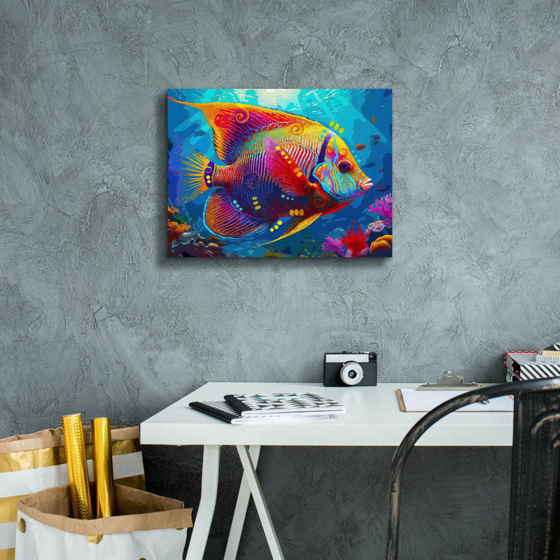  «Vibrant Angelfish» par Dean Russo, art mural sur toile, 16 po x 12 po, H 12 po x l 16 po