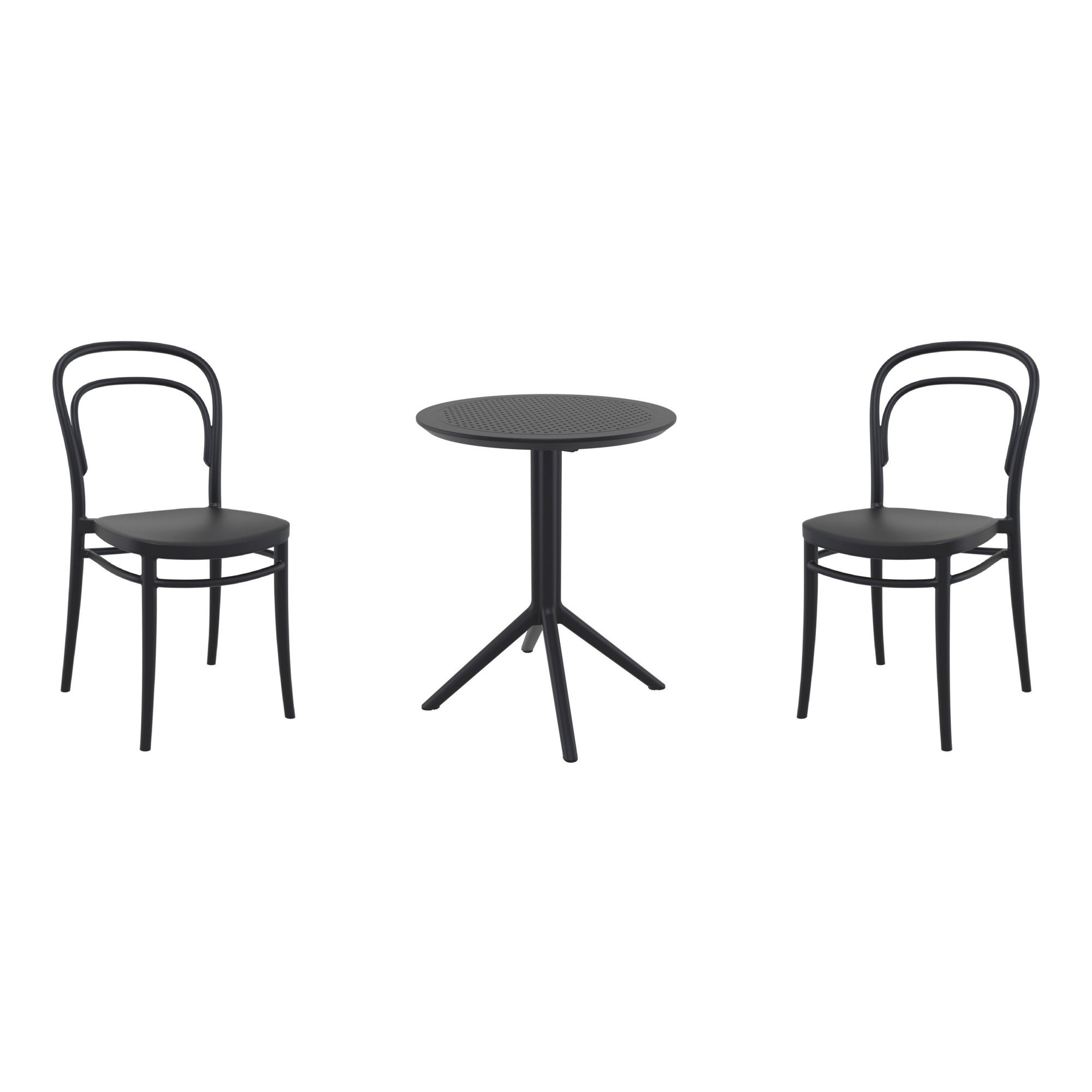 Farrah 24'' Round 2 - Person Bistro Set with Rounded Stacking Chairs, Black