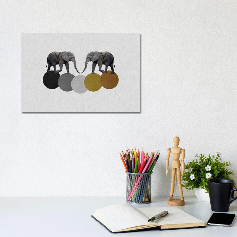 Tribal Elephants - Wrapped Canvas Print, 20.32cm H x 30.48cm W x 1.91cm D