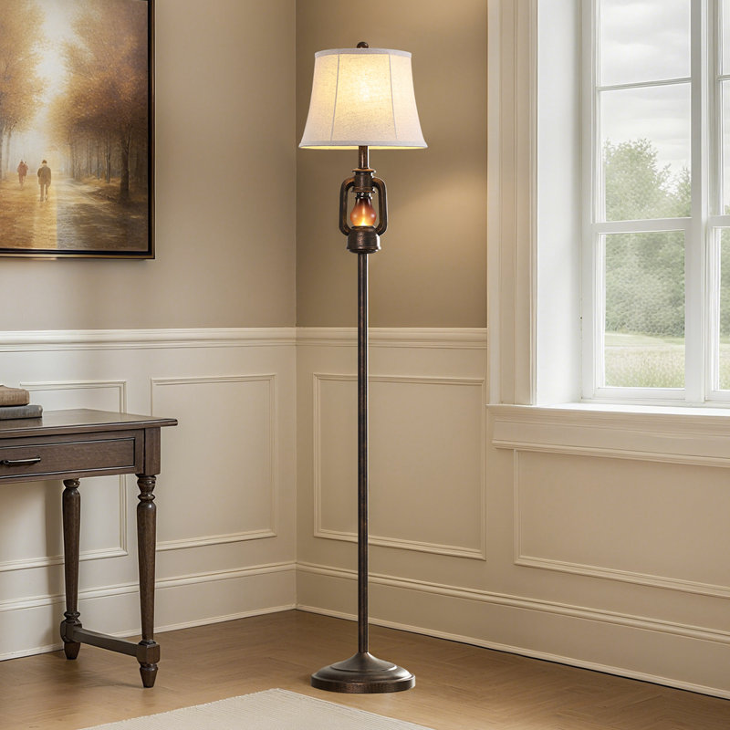 Lampe sur pied rustique de 65 po avec abat-jour en verre fumé et veilleuse intégrée Louann