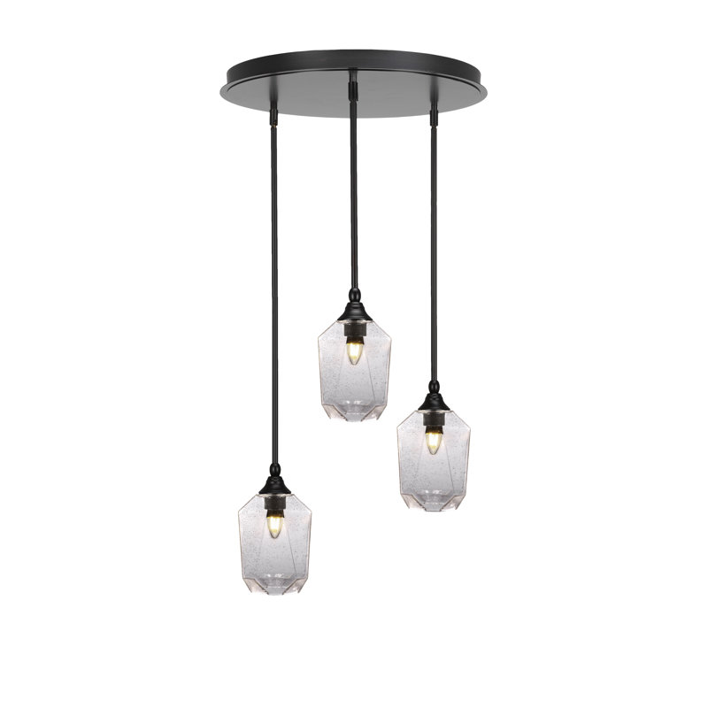 Empire 3 Light Stem Hung Cluster Pendalier With 6.25" Clear Bubble Glass, Espresso