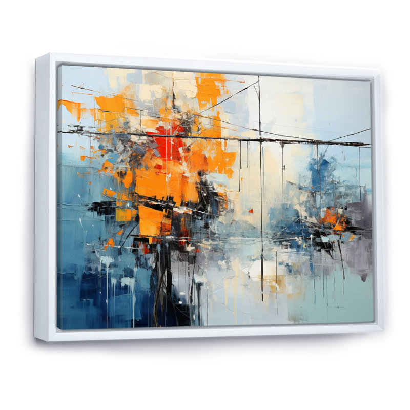 Lignes électriques abstraites, H 12 po x l 20 po x P 1 po, Cadre flottant blanc