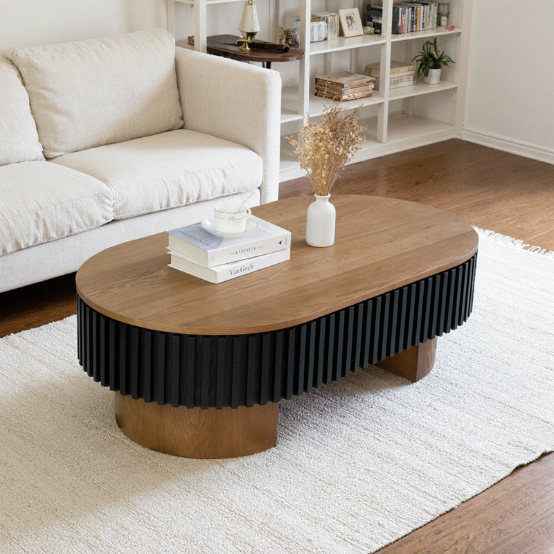 Elliptical Living Room Coffee Table with Secret Storage & Removable Top, Black