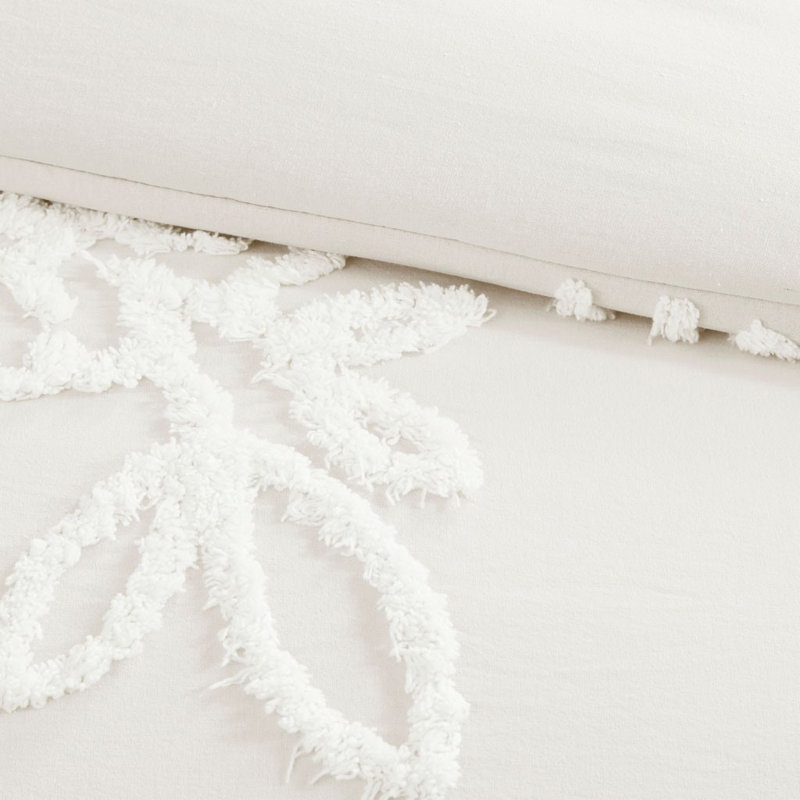 Ensemble de housse de couette en chenille de coton touffeté 3 pièces Gracie Mills Anita, Floral blanc cassé