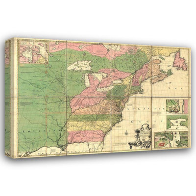 Art rétro sur toile avec cartes rétro: dominions britannique et français en Amérique du Nord, 1755