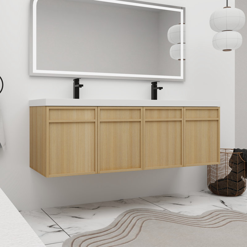 Meuble-lavabo double 60 po avec plateau en résine