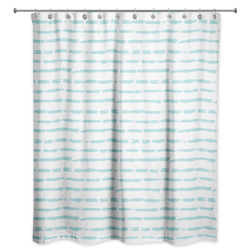  Rideau de douche rayé simple, Blanc / bleu sarcelle