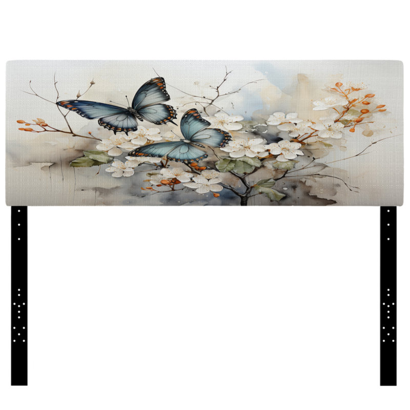 Tête de lit bleu et blanc papillon, Très grand