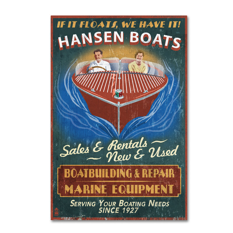 Publicité rétro sur toile Kadey «Boat 2», H 19 po x l 12 po x P 2 po