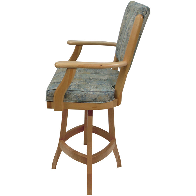 Très grand tabouret pivotant en bois Irminger, Mélange de polyester bleu / cadre brun clair