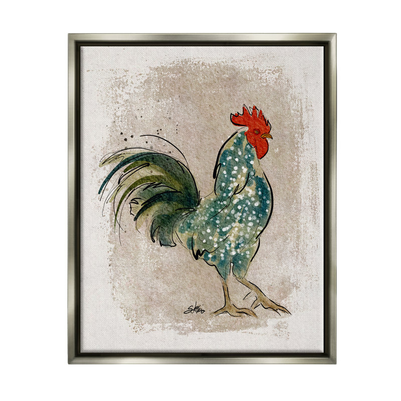 Poule mouchetée, oiseau de campagne - impression, H 21 po x l 17 po x P 1,7 po, Cadre flottant gris lustré
