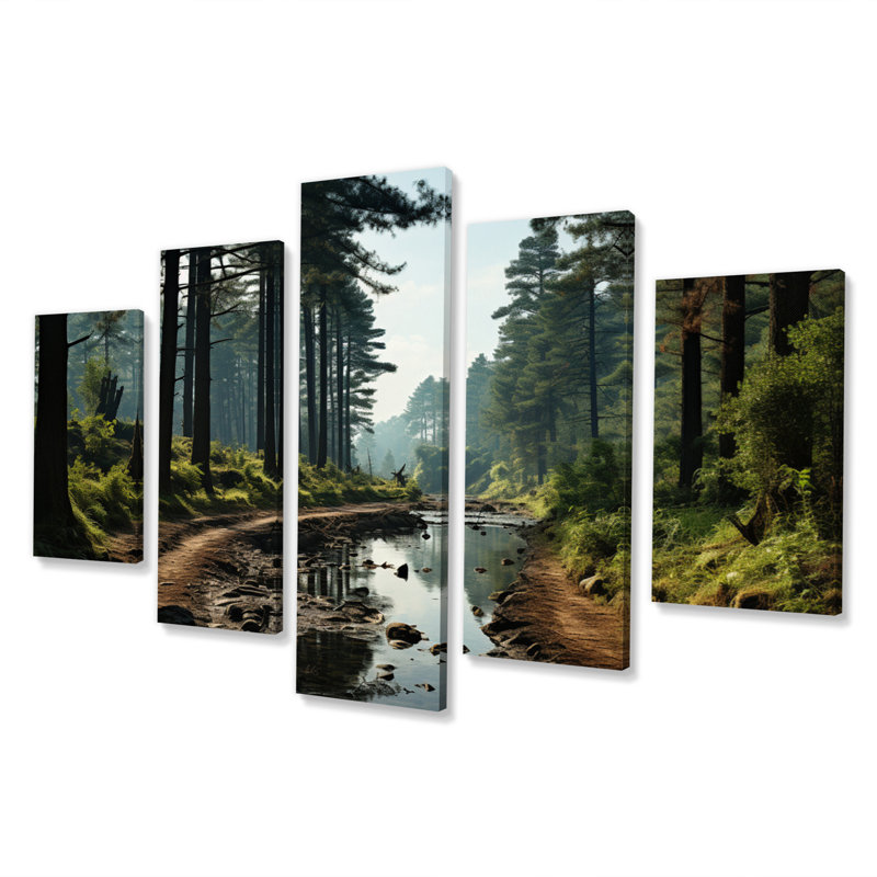 Enchanted Pine Tree Forest - Décoration murale pin - 5 panneaux
