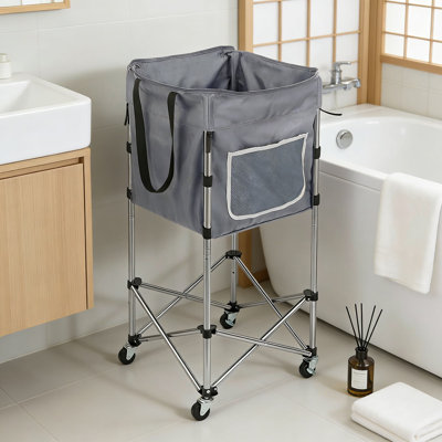 Tall Rolling Laundry Cart With Wheels, No-Bend Laundry Basket On Wheels, Sturdy Stainless Steel Frame, Collapsible Laundry Hamper With Removable Washable Bag