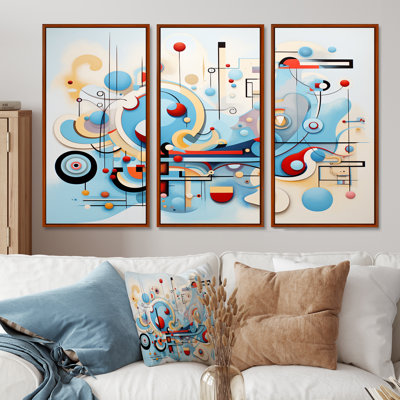 Mid-Century Symphony Blue Jazz I - ensemble de décoration murale géométrique