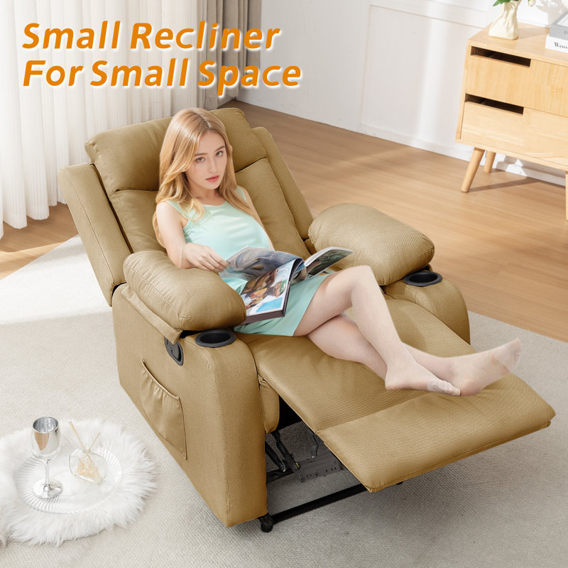 KORSER Recliner Chair, Rocker Recliners For Living Room, Small Recliner For Small Spaces, Fabric Manual Recliners With Side Pockects