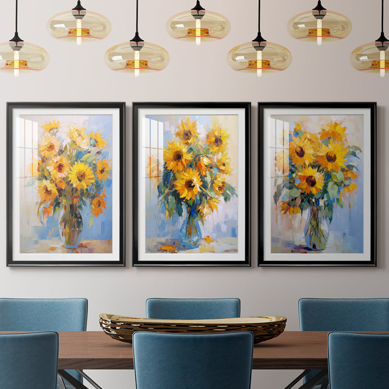 FLORAL Series CDLXIX - Impression encadrée sur mesure de qualité supérieure - 3 pièces, H 15 po x l 19 po, Noir