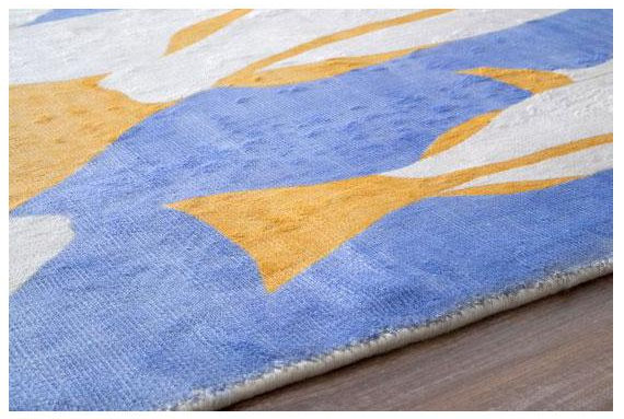 Tapis bleu / beige à motif abstrait noué à la main Korovia, Rectangle 7 pi 6 po x 9 pi 6 po