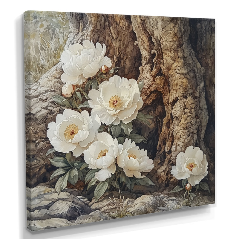 Pivoines près du vieux chêne I - pivoines, art mural, Toile tendue, Ne s’applique pas, H 16 po x l 16 po