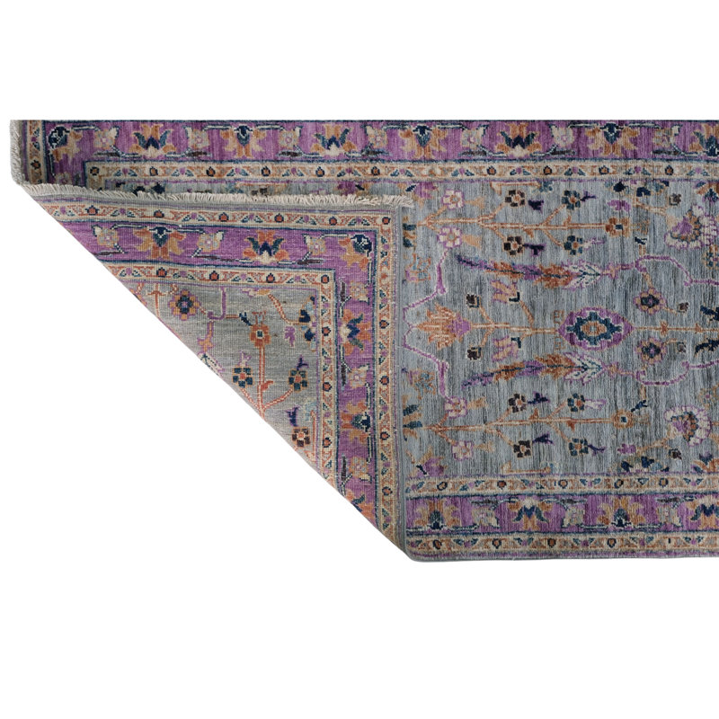 Hand Knotted Wool Area Rug in Gray And Purple