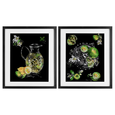 Ensemble rafraîchissant sous-verre à motif de citrons et de limes, 2 pièces, par Susan Lugar