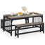 Ensemble de table de salle à manger pour 4 personnes, table de cuisine de ferme avec 2 bancs, ensemble de table de salle à manger 3 pièces avec cadre en métal pour coin-repas et petits espaces, gris
