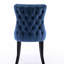 Chaises de salle à manger rembourrées en velours bleu, pieds en bois massif, garniture de surpiqûres, élégant et fauteuil, tissu de velours, décor moderne